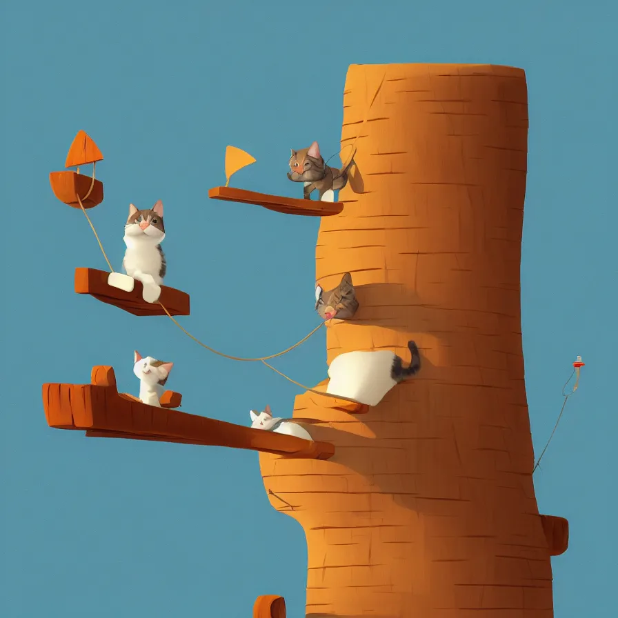 Image similar to a cat on top of a piece of wood, sailing down a river, art by Goro Fujita, ilustration, concept art, sharp focus, ArtStation, Deviantart