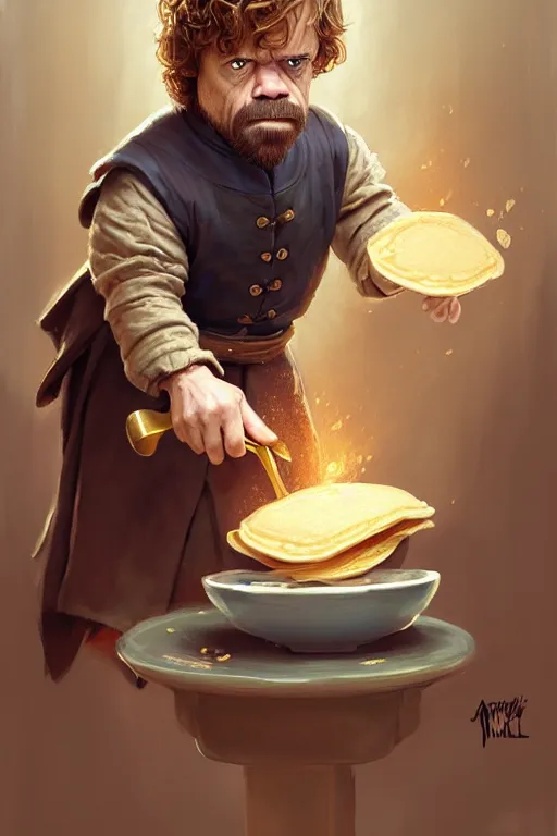 Image similar to tyrion lannister making pancakes animation pixar style, by magali villeneuve, artgerm, jeremy lipkin and michael garmash, rob rey and kentaro miura style, golden ratio, trending on art station