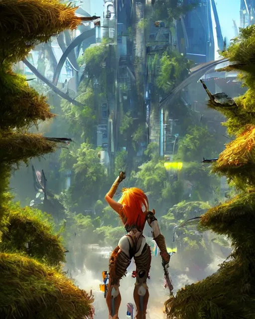 Image similar to magical beaver cyborg in futuristic metropolis, giant trees, clean streets, inspired by horizon zero dawn, trending on artstation, art by richard dumont, leon tukker