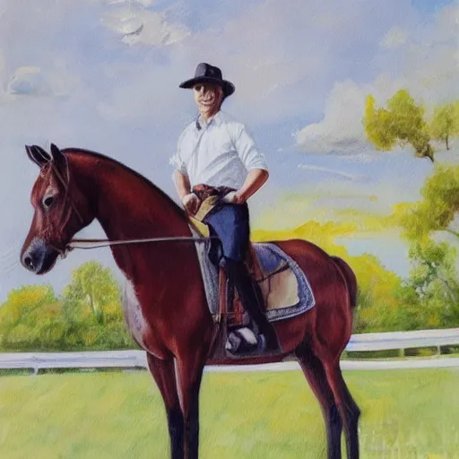 Prompt: painting of a horse as an insurance salesman