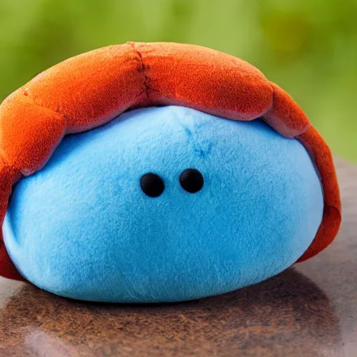 Image similar to a very soft stuffed animal in the shape of a crab, product photography