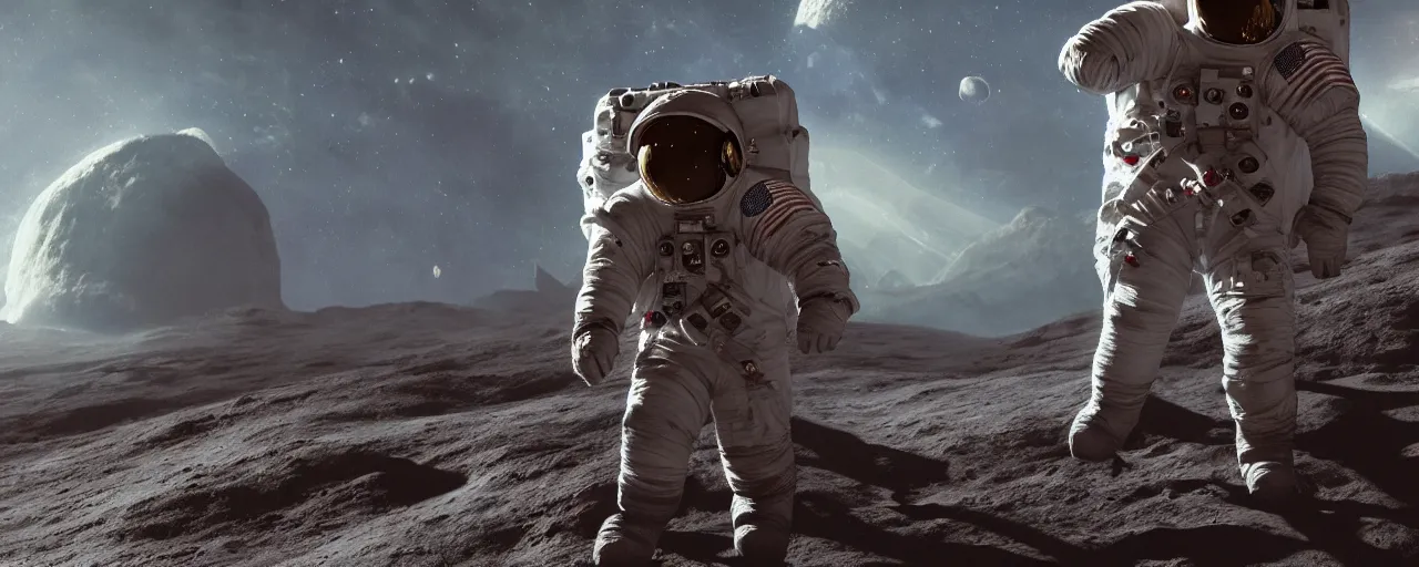 Prompt: astronaut on the moon, beautiful dynamic lighting, cinematic, wide angle establishing shot, extremely high detail, photo realistic, cinematic lighting, post processed, concept art, artstation, matte painting, style by frederic church, raphael lacoste, unreal engine 8 k