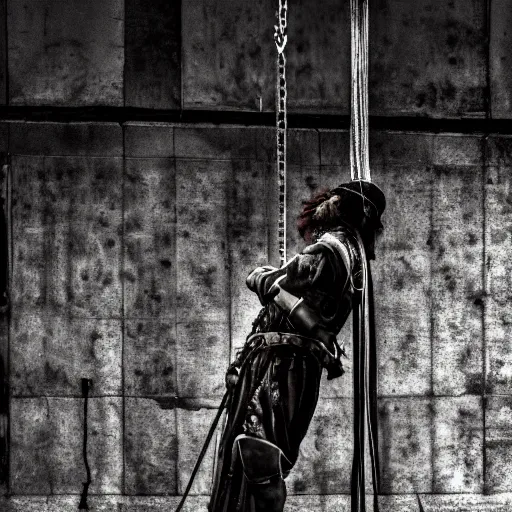 Image similar to a sword hanging over a man sitting in the dark cinematic 3 5 mm moody hdr