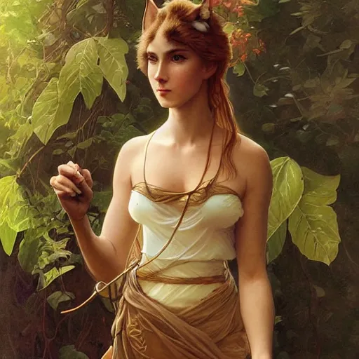 Image similar to portrait of a cute caracal, full body, intricate, elegant, highly detailed, digital painting, artstation, concept art, smooth, sharp focus, illustration, art by artgerm and greg rutkowski and alphonse mucha and william - adolphe bouguereau