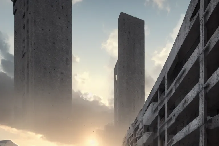 Image similar to streetscape, a towering cathedral of brutalist architecture, buildings covered with greebles, stunning volumetric light, sunset, metal, concrete and translucent material, stunning skies, majestic landscape, trending on Artstation, 8k, photorealistic, hyper detailed, unreal engine 5, IMAX quality, cinematic, epic lighting, in the style of Greg Rutkowski