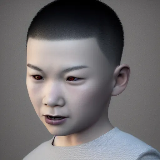 Image similar to dramatic portrait of chinese boy buzz cut, 3 d render