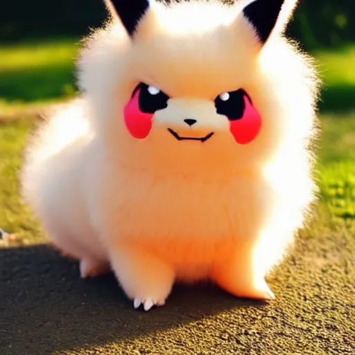 Image similar to real life Pokemon, cute!!!, fluffy!!!, ultra realistic!!!, golden hour, sharp focus