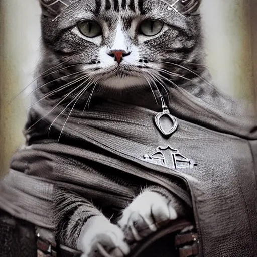 Image similar to an amazing award winning photo of a cat as a knight of the knights templar, very detailed and sharp, 4k hdr, cinematic