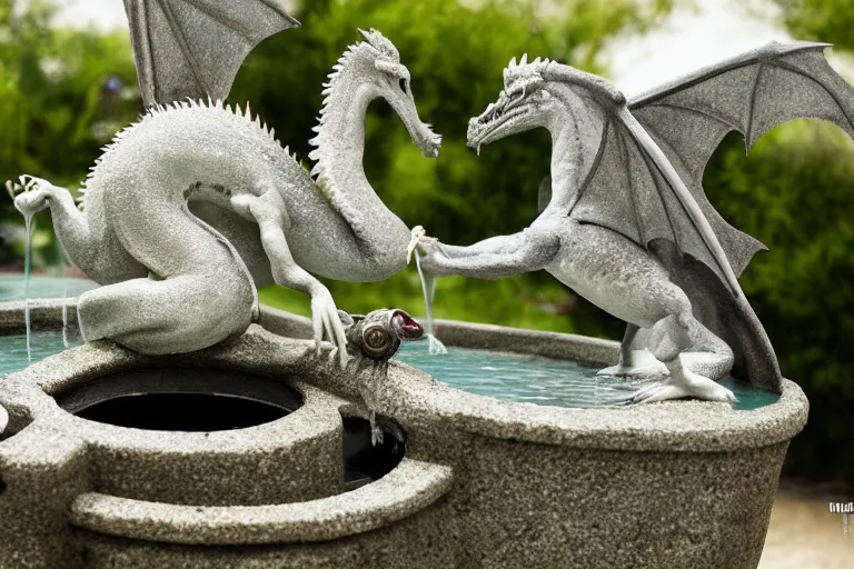 Image similar to cinematography baby dragon in a bird fountain by Emmanuel Lubezki