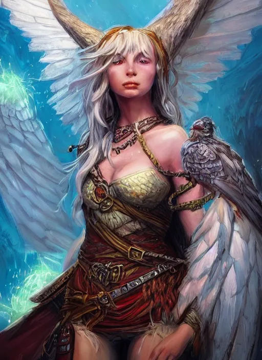 Image similar to harpy, ultra detailed fantasy, dndbeyond, bright, colourful, realistic, dnd character portrait, full body, pathfinder, pinterest, art by ralph horsley, dnd, rpg, lotr game design fanart by concept art, behance hd, artstation, deviantart, hdr render in unreal engine 5