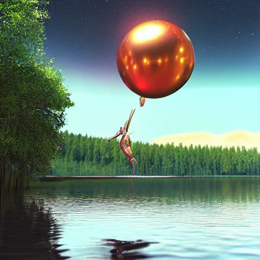 Image similar to A shiny gem floating over a lake by Jeff Easley, rendered in octane.