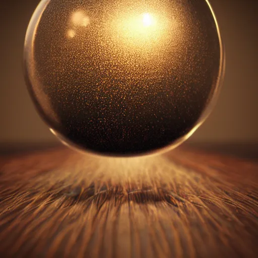 Image similar to realistic arcane magical sphere filled with bubbles on top of a wooden table, a raytraced image by filip hodas, trending on cgsociety, photorealism, vray tracing, rendered in unreal engine, ray tracing