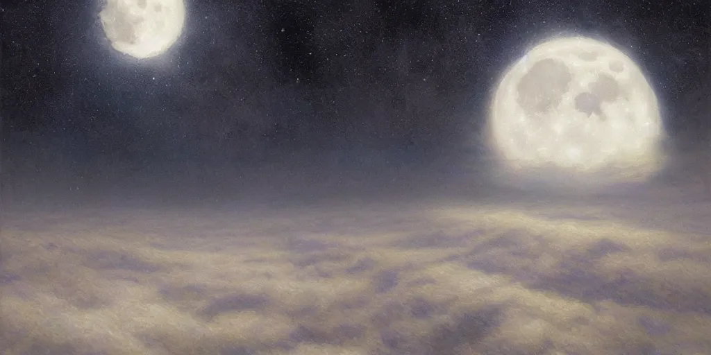 Prompt: the cloudy moonlit sky, landscape art by donato giancola and greg rutkowski, digital art, trending on artstation, symmetry!!, volumetric lighting, starry sky