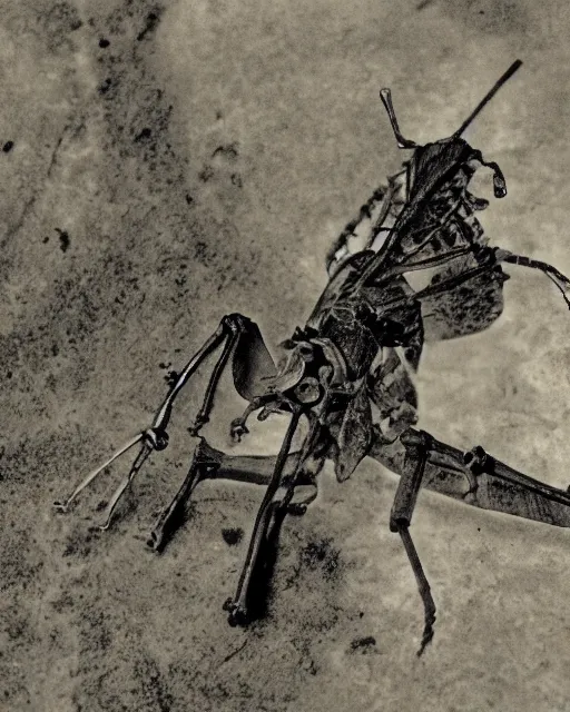 Image similar to a dramatic shot of a skinny biomechanical moth made of bones and obsidian with cyber muscles and insect parts and pale skin fighting a world war one soldier in eerie trenches of verdun at night while it's raining