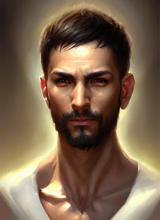 Image similar to a _ fantasy _ style _ portrait _ painting _ of light brown argentinian male short black hair defined chiseled facial features face big ears, rpg dnd oil _ painting _ unreal _ 5 _ daz. _ rpg _ portrait _ extremely _ detailed _ artgerm _ greg _ rutkowski _ greg