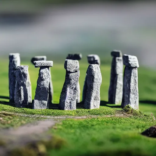 Image similar to macro photo of a miniature ho scale stonehenge model, taken with canon 8 0 d, canon 1 0 0 mm f / 2. 8