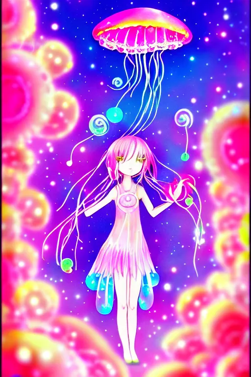 Pastel Jellyfish Girl Chibi Anime Art 
