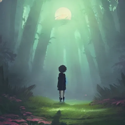 Prompt: magical giant creature walking in the night made by studio ghibli, beautifl scene, smooth, 8 k, high details, high quality