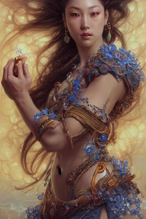 Prompt: beautiful portrait of Rimuru Tempest, exquisite detail, hyper realism, ornate, voluptuous, exquisite detail, masterpiece, voluptuous, cute face, 4k, art by Donato Giancola and Bayard Wu and WLOP and Artgerm