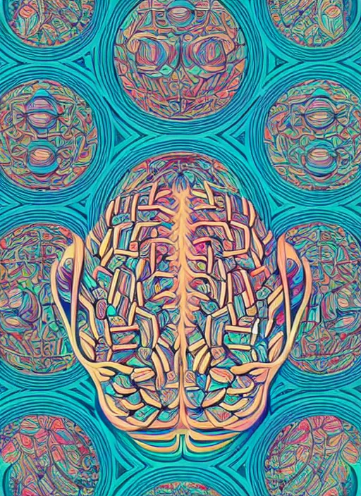 Prompt: seamless pattern of an absurdly beautiful and intricate brain, anaglyphic color scheme, tristan eaton, victo ngai, artgerm, rhads, ross draws