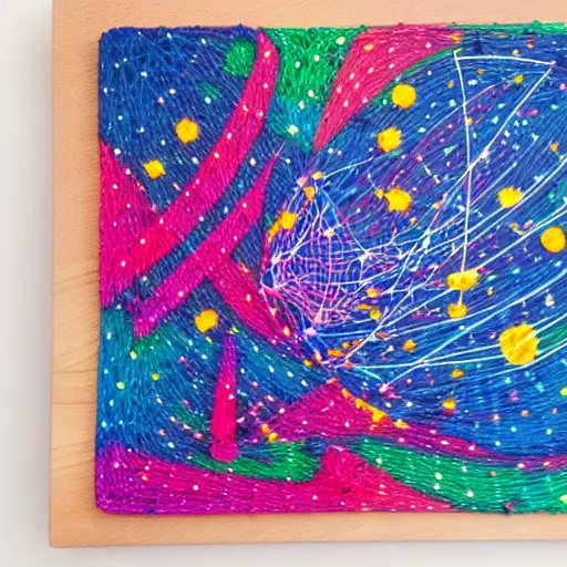 Image similar to Liminal space in outer space, colorful string art