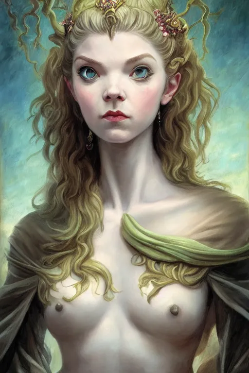 Image similar to A fantasy comic book style portrait painting of Cory Chase, hybrid, Anya Taylor-Joy, as an Atlantean Reptilian Warrior, François Boucher, Oil Painting, Mystical Valkyrie, unreal 5, DAZ, hyperrealistic, octane render, Regal, Refined, Detailed Digital Art, RPG portrait, William-Adolphe Bouguereau, Michael Cheval, Walt Disney (1937), Steampunk, dynamic lighting, Highly Detailed, Cinematic Lighting, Unreal Engine, 8k, HD