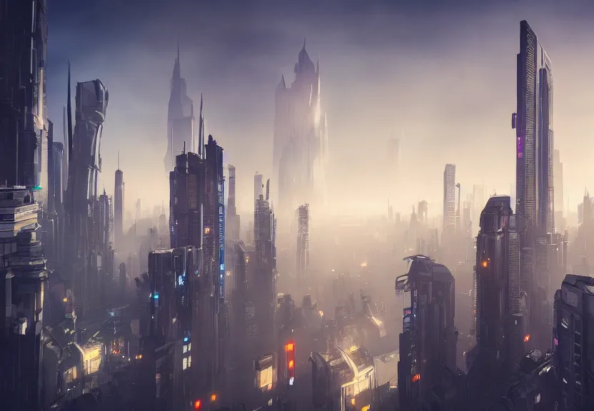 futuristic sci - fi cyberpunk snow city floating above | Stable Diffusion