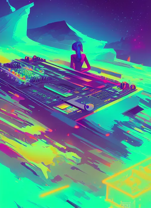 Image similar to Djing in front of the universe, digital art, hyper detailed, trending on artstation, by Anton Fadeev and Greg Rutkowski, 4K