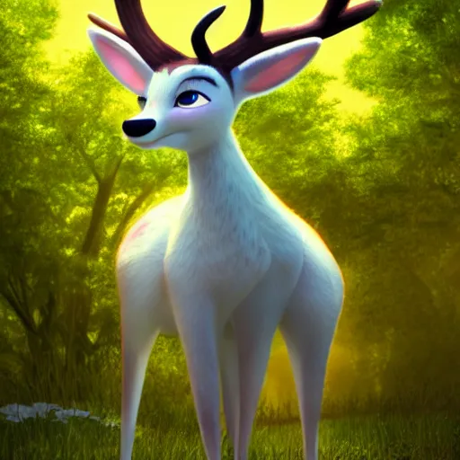Prompt: photo realistic portrait of a, tall, slightly fat, sexy, anthropomorphic deer female, in a long white dress, stunning 3 d render inspired art by zootopia, highly detailed attributes and atmosphere, dim volumetric cinematic lighting,