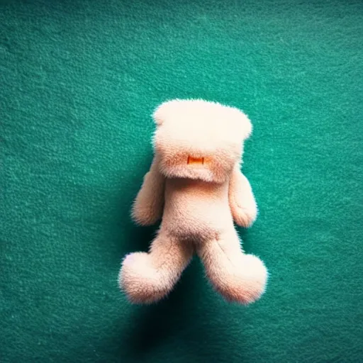 Image similar to lomography long shot of cute plush fluffy chthonic monster made to look like a baby, bokeh background, lsd colors