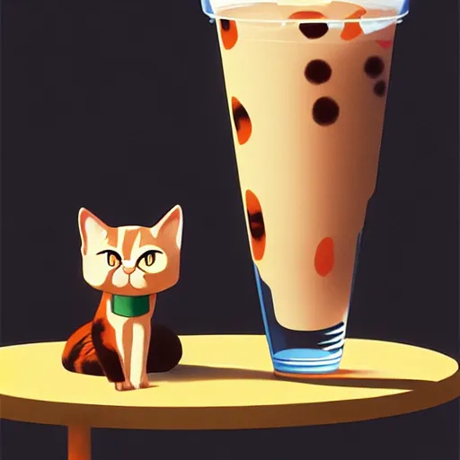 Image similar to cat only drinking boba bubble tea, super detailed and intricate, elegant, hyper realistic, by sam yang, by yoshiyuki tomino, by ralph mcquarrie, by ilya kuvshinov