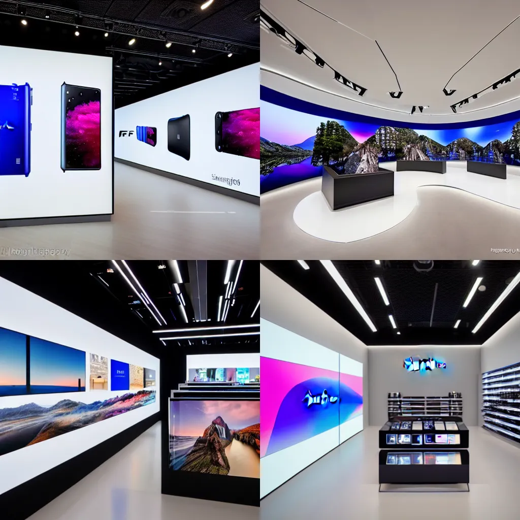 Prompt: (((((2020s flagship retail interior Samsung Microsoft Apple))))) XF IQ4, 14mm, f/1.4, ISO 200, 1/160s, 8K, RAW, unedited, symmetrical balance, architectural photography, in-frame !!!!!!!!!!!!!!!!!!!!!!!!!!!