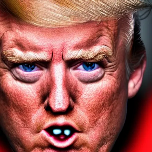 Prompt: close up photograph of extremely high donald trump, red stoner eyes, weed background, 8 k resolution