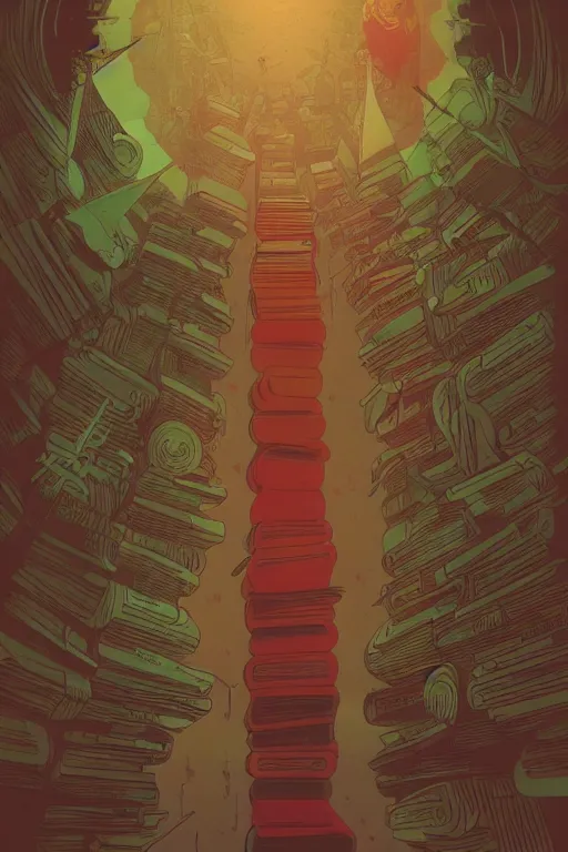 Image similar to books and pencil, style of kilian eng, light, simple, Illustration