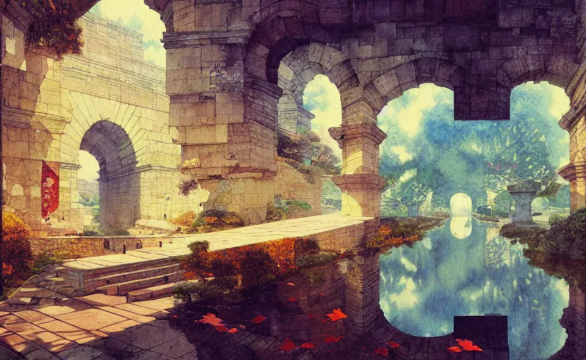 Image similar to tiled room squared waterway, aqueducts, fantasy. intricate, amazing composition, colorful watercolor, by ruan jia, by maxfield parrish, by marc simonetti, by hikari shimoda, by robert hubert, by zhang kechun, illustration, gloomy