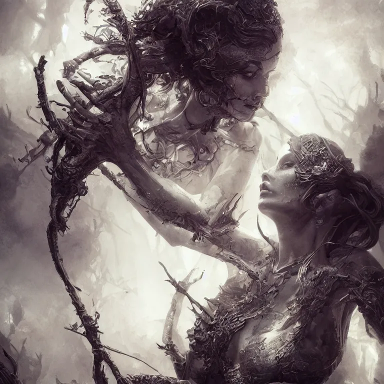 Image similar to muse, 3 d render, dark art, highly detailed, intricate, artgerm, greg rutkowski