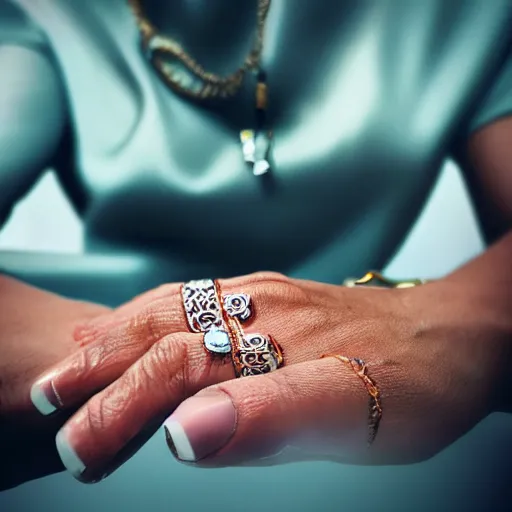 Prompt: Photo of a hand Jewellery model, bold, self confidence, cinematic,HDR,focus,-n 2