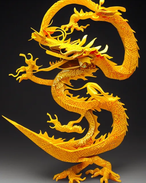 Image similar to an origami chinese dragon by akira yoshizawa, realistic, very detailed, complex, intricate, studio lighting, bokeh, sigma 5 0 mm f 1. 4