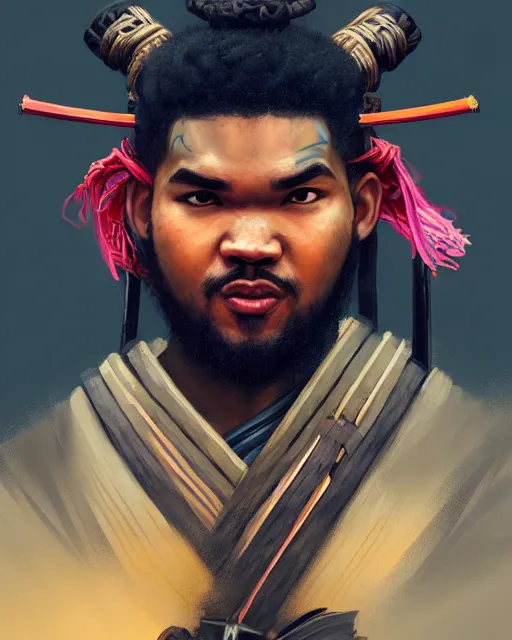 Prompt: portrait of karl - anthony towns as a ronin samurai, wearing a haori, by wlop and peter mohrbacher, dramatic action pose, extremely detailed shading, concept art, digital painting, trending on artstation, atmosphere, glow, cinematic lighting, full of color