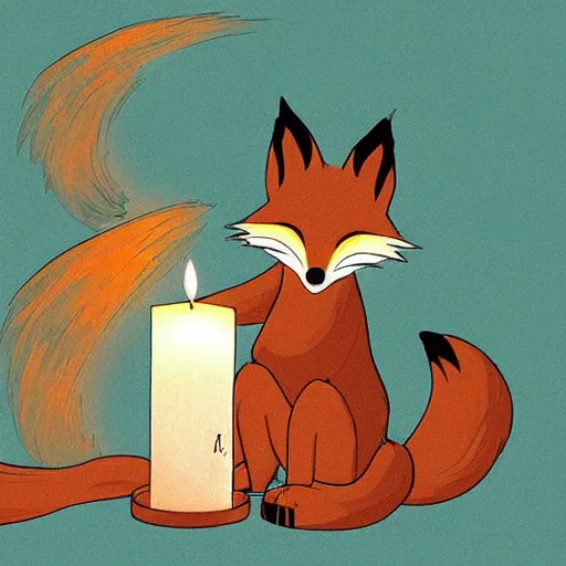 Image similar to a fox with a candle by studio ghibli