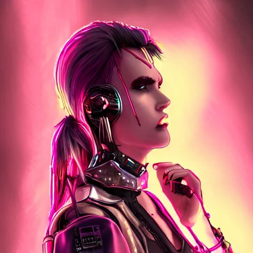 Image similar to detailed realistic cyberpunk female character cyberpunk wearing large steel collar around neck, realistic, art, beautiful, 4K, collar, choker, collar around neck, punk, artstation, detailed, female, woman, choker, cyberpunk, neon, punk, collar, choker, collar around neck, thick collar, choker around neck, wearing choker, wearing collar, bright neon punk hair, collar, choker,