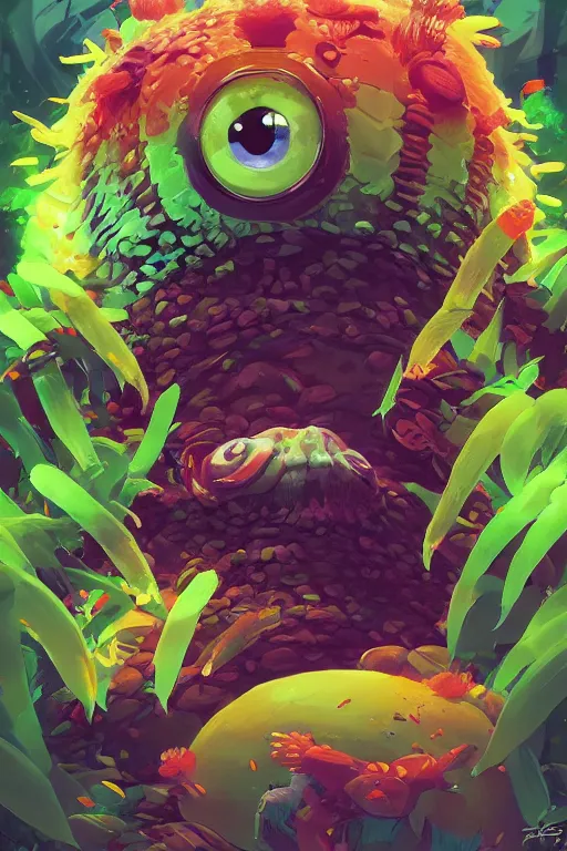 Image similar to 3 d render creature animal sushi cristal very big eye roots cactus elemental flush of force nature micro world fluo fishscale, comics gta 5 cover, official fanart behance hd artstation by jesper ejsing, by rhads, makoto shinkai and lois van baarle, ilya kuvshinov, ossdraws