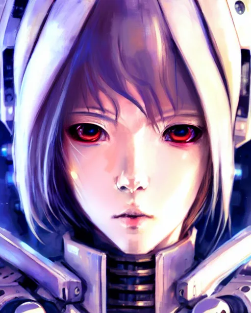 Image similar to portrait Anime Girl in mecha armor in night tokyo Sharp fine face pretty face, realistic shaded Perfect face, fine details. Anime. cyberpunk realistic shaded lighting by katsuhiro otomo ghost-in-the-shell, magali villeneuve, artgerm, rutkowski Jeremy Lipkin and Giuseppe Dangelico Pino and Michael Garmash and Rob Rey