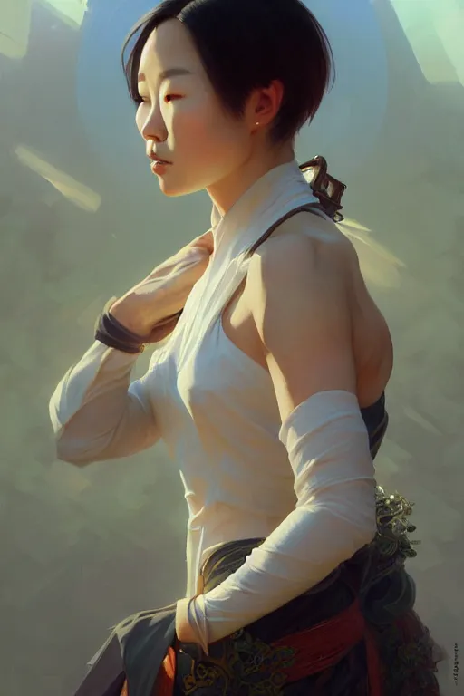 Image similar to clear portrait of john harlan kim, cottagecore!!, background hyper detailed, character concept, full body, dynamic pose, glowing lights!! intricate, elegant, highly detailed, digital painting, artstation, concept art, smooth, sharp focus, illustration, art by artgerm and greg rutkowski and alphonse mucha