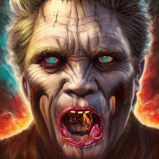 Prompt: detailed photo portrait of a Half-orc bard portrayed by Gary Busey, 8k,by tristan eaton, Stanley Artgermm,Tom Bagshaw,Greg Rutkowski,Carne Griffiths,trending on DeviantArt, face enhance,hyper detailed ,full of colour, dramatic lightning