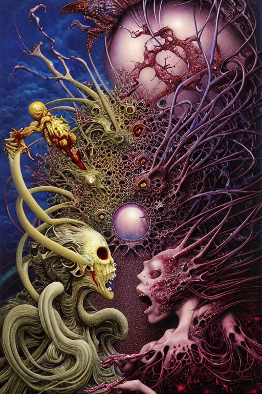 Prompt: realistic detailed image of coronavirus fight against vaccine action horror by lisa frank, ayami kojima, amano, john martin, karol bak, greg hildebrandt, and mark brooks, neo - gothic, gothic, rich deep colors. beksinski painting, part by adrian ghenie and gerhard richter. art by takato yamamoto. masterpiece