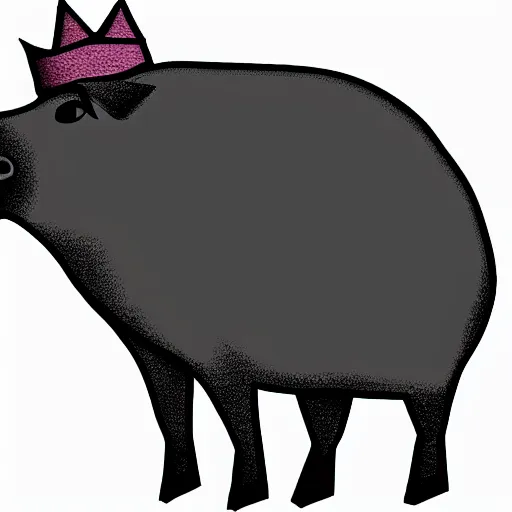 Image similar to anaglyph 3d line landscape drawing of a pig wearing a crown in black and white, 35mm