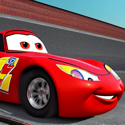 Prompt: lightning mcqueen after a fatal car accidend. rendered in 4 k with presto animation software.