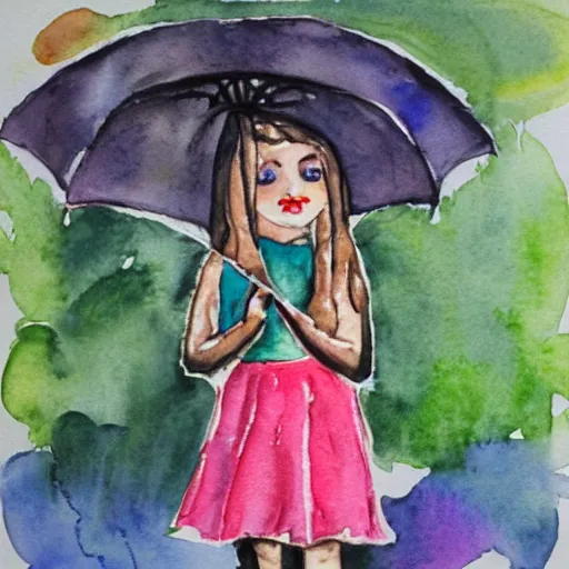 Image similar to girl holding brocoli umbrella watercolor printing