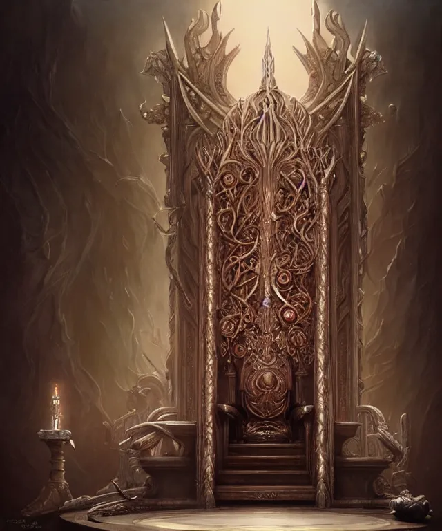 Prompt: throne, true anatomy!, extremely detailed!, digital painting, unreal engine 5, art by tom bagshaw